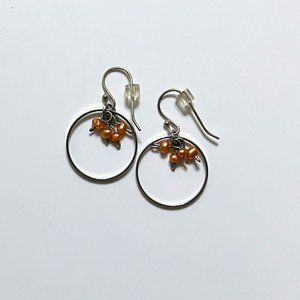 Sterling silver handmade earrings with pink beads and mini hoop accent